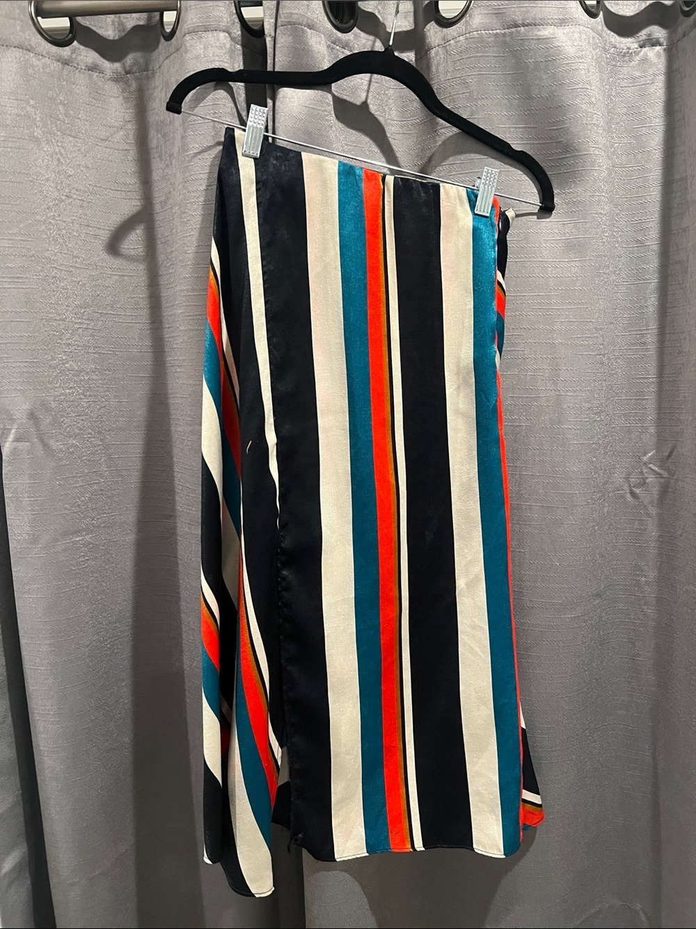 Zara Vertical Stripe Midi Skirt in Black, Teal, Red & Cream